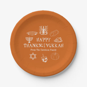 Happy Thanksgivukkah orange Thanksgiving Hanukkah Paper Plate