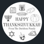 Happy Thanksgivukkah Thanksgiving Hanukkah Classic Round Sticker<br><div class="desc">Happy Thanksgivukkah Thanksgiving Hanukkah Classic Round Stickers
black and white</div>