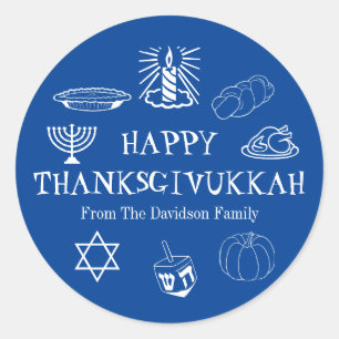 Happy Thanksgivukkah Thanksgiving Hanukkah favours Classic Round Sticker