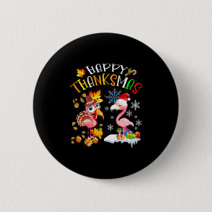 Happy Thanksmas Flamingo Couple Thanksgiving Chris 2 Inch Round Button
