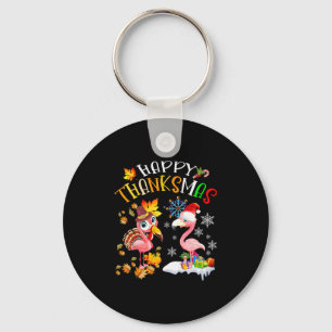 Happy Thanksmas Flamingo Couple Thanksgiving Chris Keychain