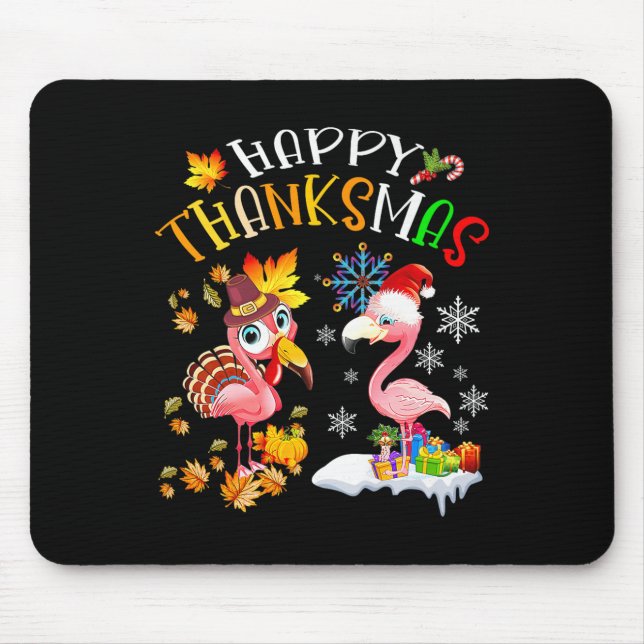 Happy Thanksmas Flamingo Couple Thanksgiving Chris Mouse Pad (Front)
