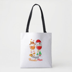 Happy Thanksmas Wine Thanksgiving Christmas Long S Tote Bag
