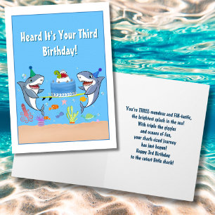 Happy Third Birthday Sharks with Cake Card