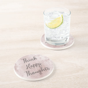Happy Thoughts Dusty Rose Blush Pink Coaster