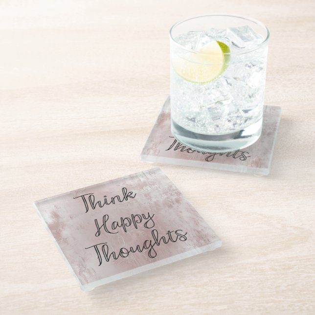 Happy Thoughts Dusty Rose Blush Pink  Glass Coaster (Angled)
