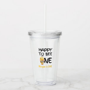 Happy To Bee One Honey Yellow Girls 1st Birthday Acrylic Tumbler