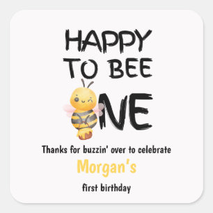 Happy To Bee One Honey Yellow Girls 1st Birthday Square Sticker