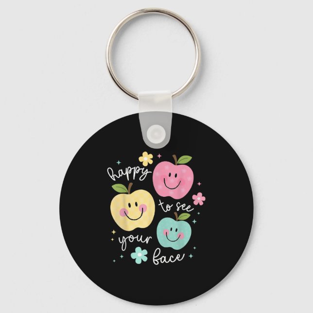 Happy To See Your Face Groovy Smile Face Teacher  Keychain (Front)