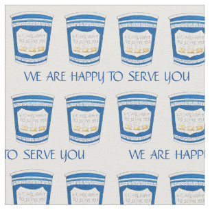 Happy To Serve You Blue Greek Diner Coffee Cup Fabric