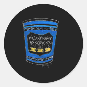 Happy To Serve You Nyc Blue Greek Deli Coffee Cup Classic Round Sticker