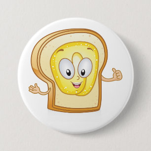 Happy Toast Kawaii Buttered Bread Slice 3 Inch Round Button