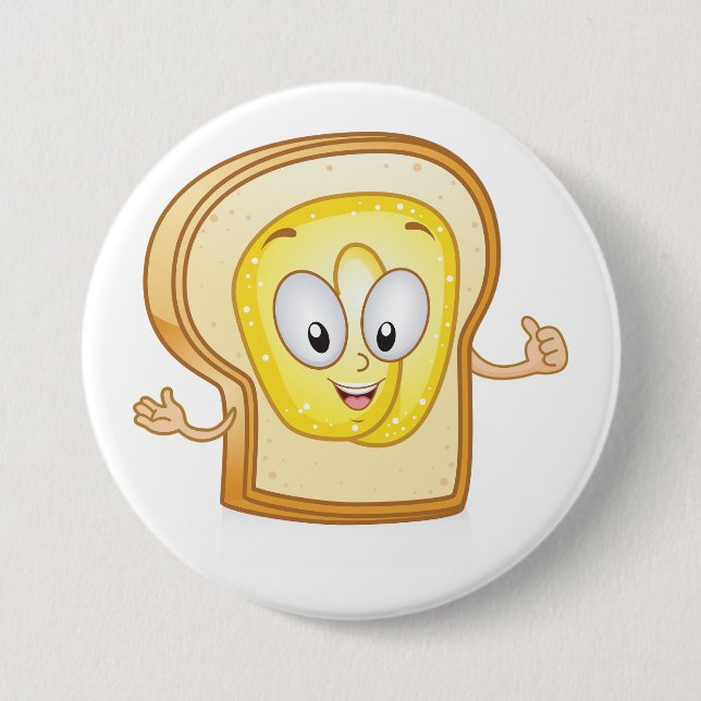 Happy Toast Kawaii Buttered Bread Slice 3 Inch Round Button (Front)