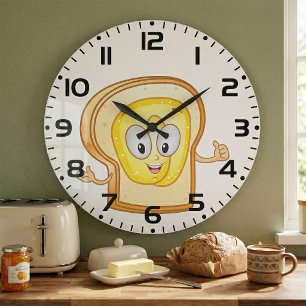 Happy Toast Kawaii Buttered Bread Slice Large Clock