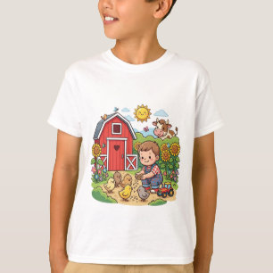 Happy Toddler Feeding Baby Chicks on a Sunny Farm T-Shirt