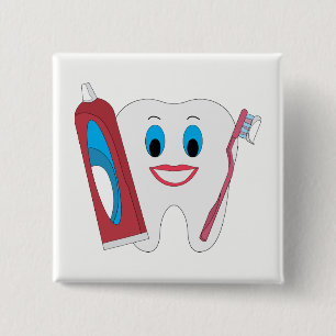 Happy Tooth 2 Inch Square Button