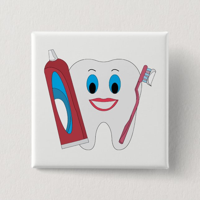 Happy Tooth 2 Inch Square Button (Front)
