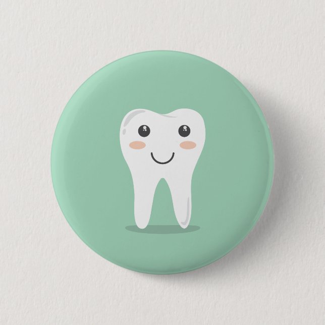 Happy Tooth cartoon dentist brushing toothbrush 2 Inch Round Button (Front)