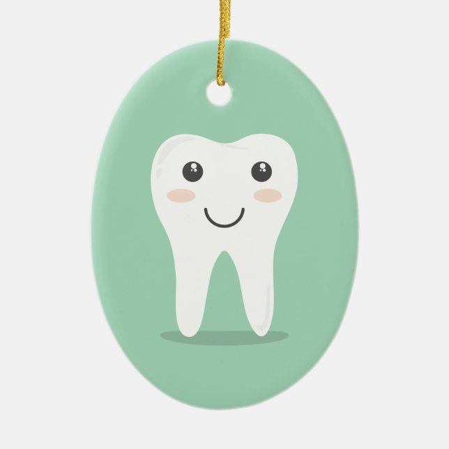 Happy Tooth cartoon dentist brushing toothbrush Ceramic Ornament (Front)