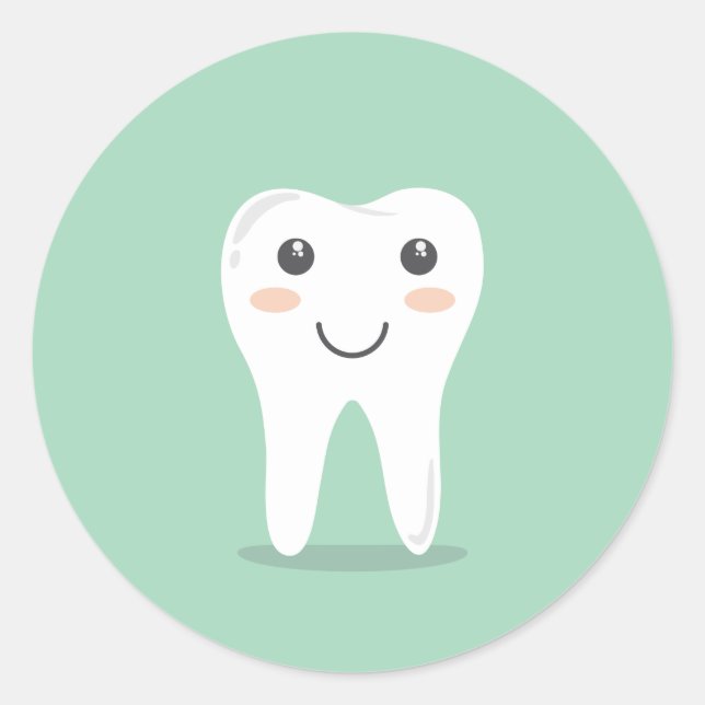 Happy Tooth cartoon dentist brushing toothbrush Classic Round Sticker (Front)