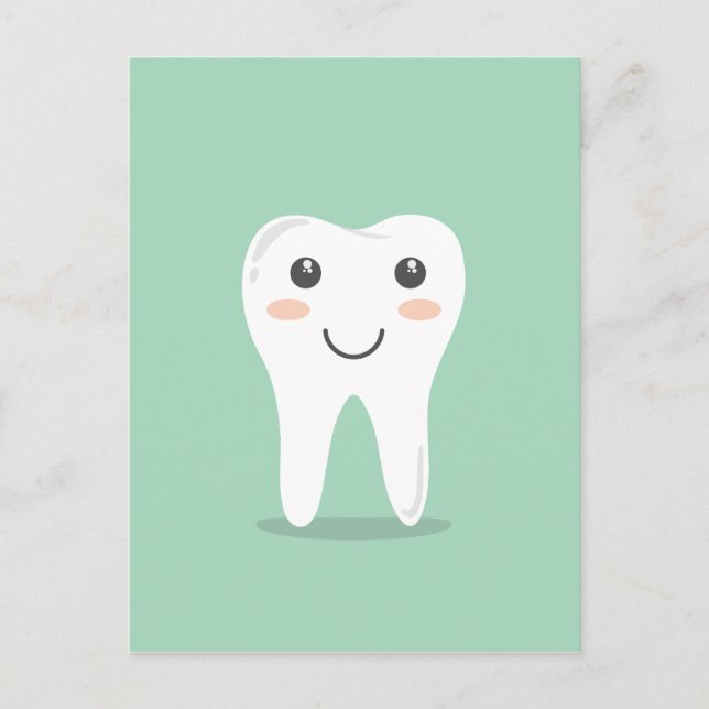 Happy Tooth cartoon dentist brushing toothbrush Postcard (Front)