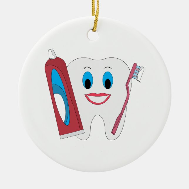 Happy Tooth Ceramic Ornament (Front)