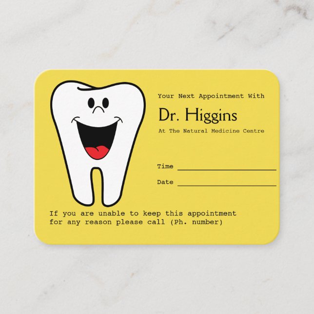 Happy Tooth Dentist Appointment Reminder Yellow (Front)