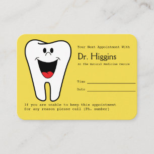Happy Tooth Dentist Appointment Reminder Yellow Card