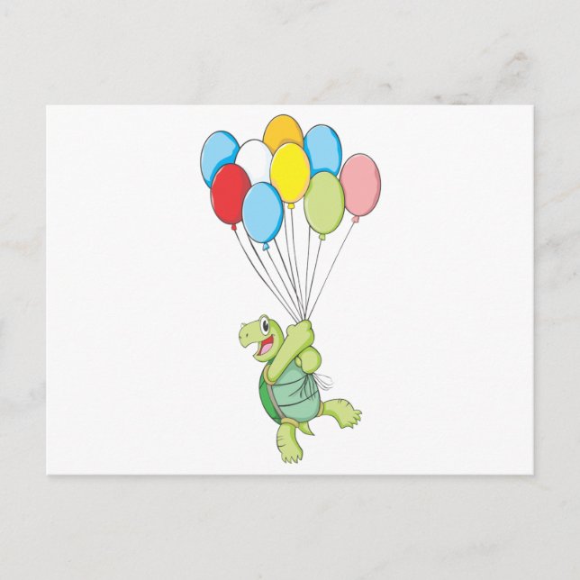 Happy Tortoise Flying on Balloons Postcard (Front)