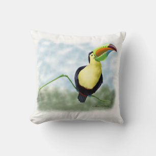 Happy Toucan Cartoon Throw Pillow