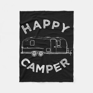 Happy Trailer Camper , Retro Camping Caravan Tee  Fleece Blanket