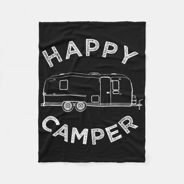 Happy Trailer Camper , Retro Camping Caravan Tee  Fleece Blanket (Front)