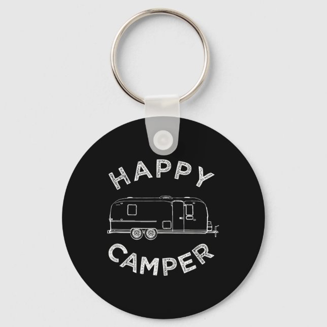 Happy Trailer Camper , Retro Camping Caravan Tee  Keychain (Front)