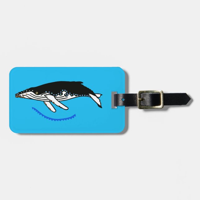Happy travels- Humpback WHALE - Ocean blue Luggage Tag (Front Horizontal)