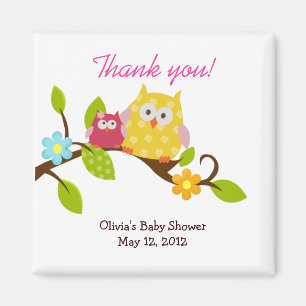 Happy Tree Owls Baby Shower Favour Magnet