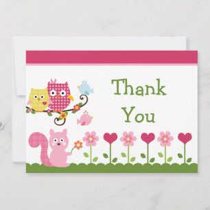 Happy Tree Owls Baby Shower Thank You Card
