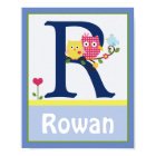 Happy Tree Owls Blue 2 Poster d'art personnalisé