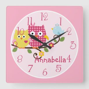 Happy Tree Owls Kid's Baby Nursery Clock