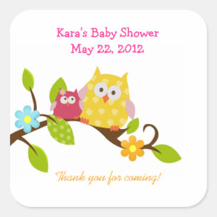 Happy Tree Owls Woodland CARRÉ Favoriser Sticker