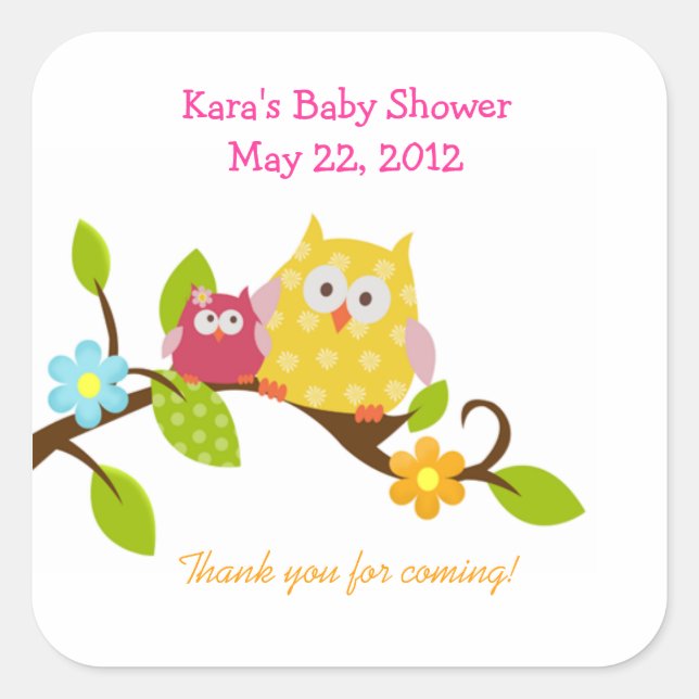 Happy Tree Owls Woodland SQUARE Favour Sticker (Front)
