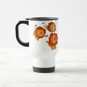 Happy Trio of Cute Cartoon Lions Commuter Mug