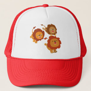 Happy Trio of Cute Cartoon Lions Hat