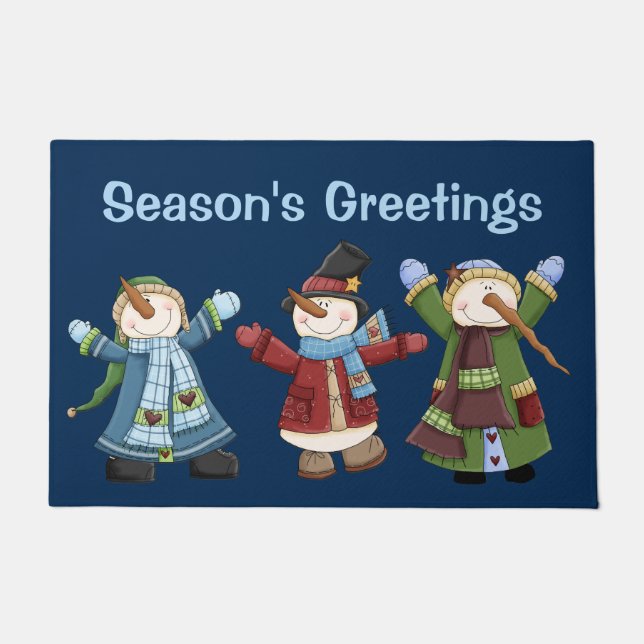 Happy Trio of Snowmen Holiday Door Mat (Front)