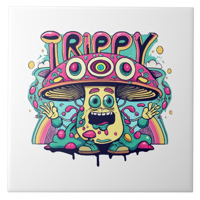 Happy Trippy Mushroom Tile (Front)