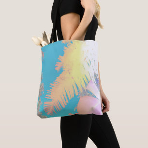 Happy Tropical Vibes Palm Trees Tote Bag
