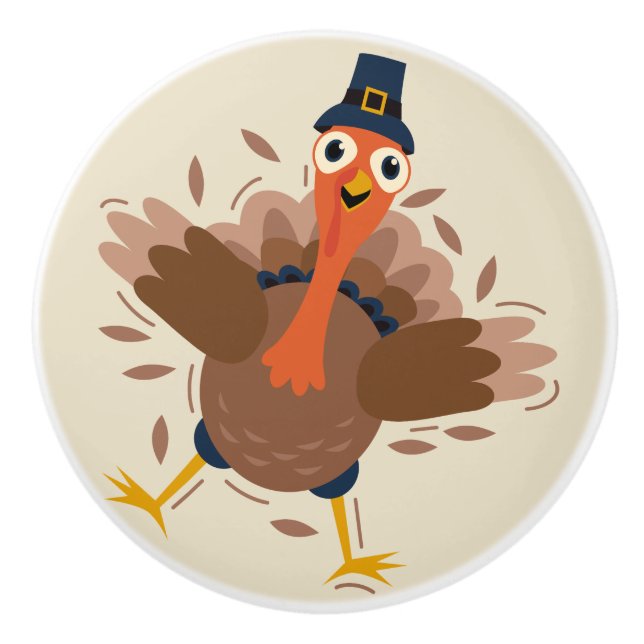 Happy Turkey Ceramic Knob (Front)