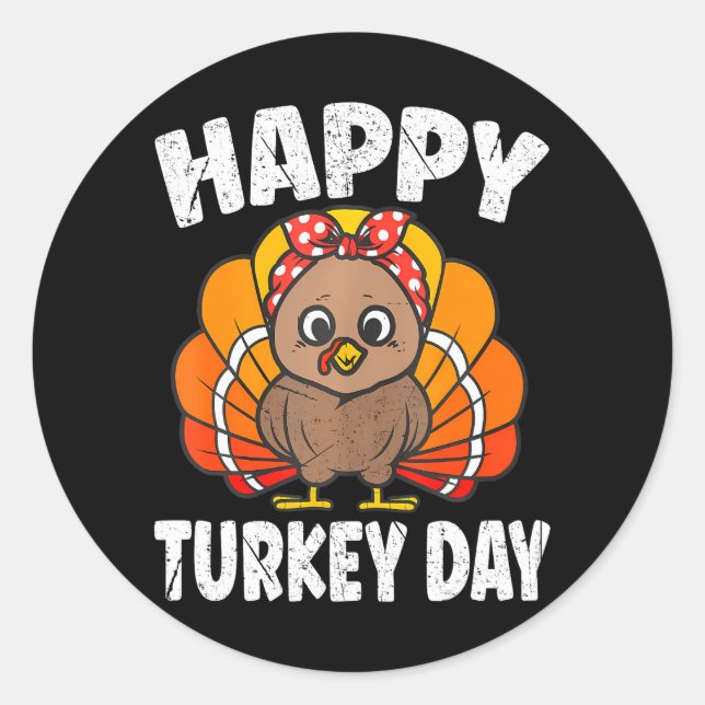 Happy Turkey Day 2023 Thanksgiving Day Autumn Classic Round Sticker (Front)