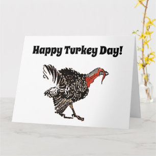 Happy Turkey Day Cartoon Thanksgiving Drawing Card