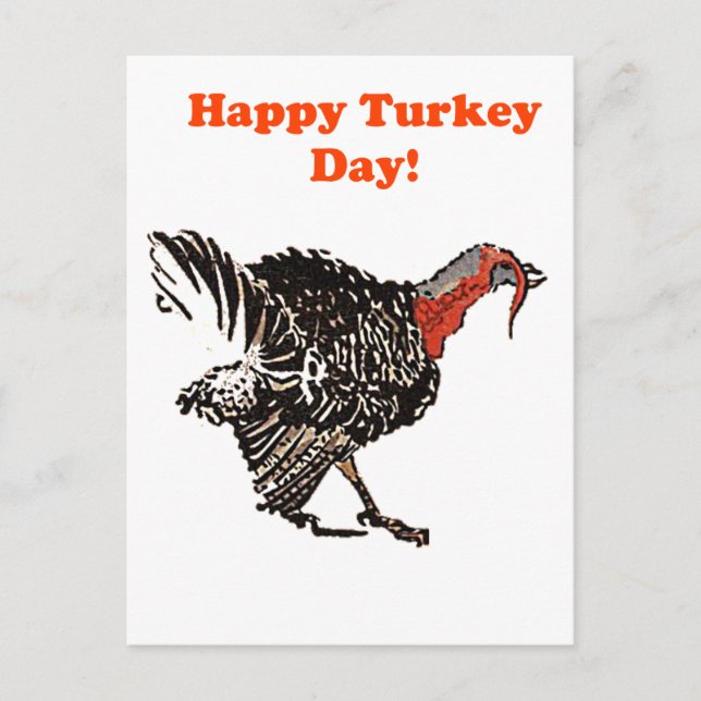 Happy Turkey Day Cartoon Thanksgiving Drawing Holiday Postcard (Front)