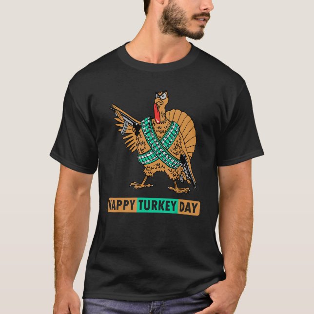 Happy Turkey Day  Cute Little Pilgrim Thanksgiving T-Shirt (Front)